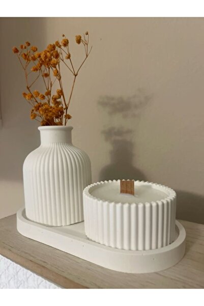 LALEZEN HOME Beyaz stantlı Mumluk ve Vazo