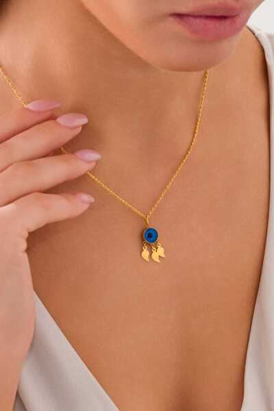 Zeynepli gold & jewelry 14 Ayar Altın Damla Pullu Mavi Gözlü Kolye