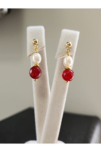 Home Doğaltaş Kırmızı Akik İncili Çelik Küpe