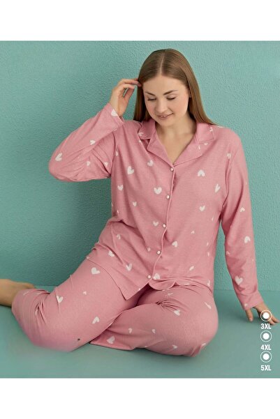 İpek Women's Long Sleeve Plus Size Front Buttoned Suede Pajama Set