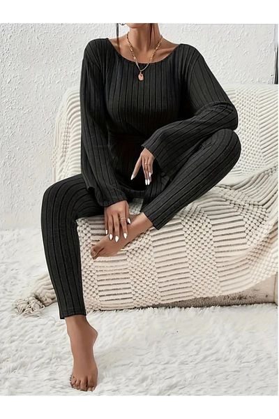 Modayakamoz New Season Women's Long Sleeve One Shoulder Open Waist Belted Raised Camisole Blouse and Leggings Pants