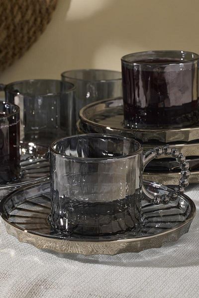Perotti Ringo Line Smoked 6-Piece Beaded Tea Cup with Handles