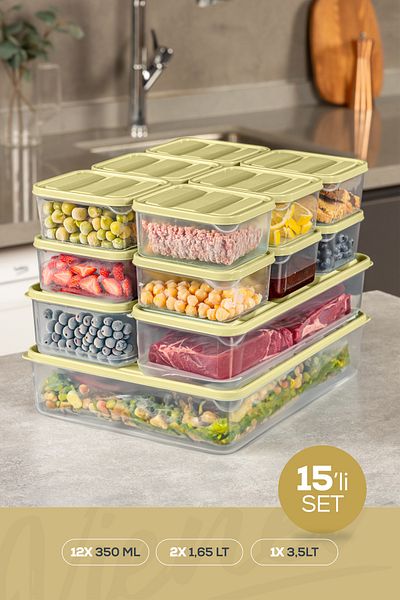 Vienev Yellow Refrigerator Freezer Organizer - 15Pcs 12X350Ml 2X165Lt 1X350Lt