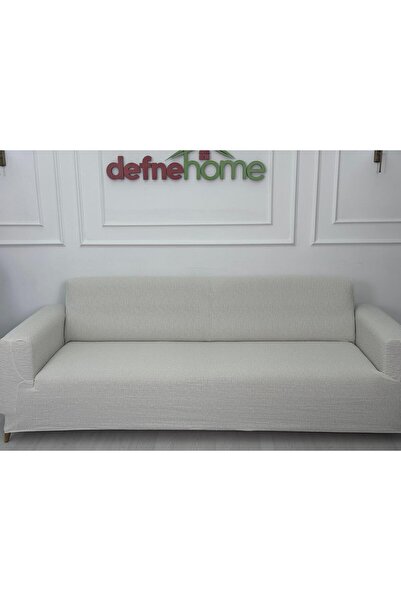 Defne Home Jakar Kumaş Lastikli Kayma Yapmayan 3 Kişilik 1 Adet Büyük Kanepe Örtüsü Krem