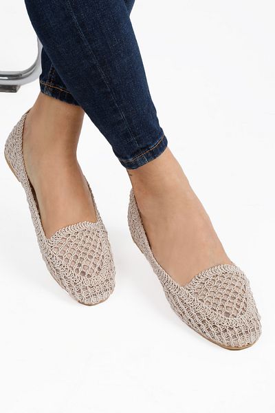 RENKLİBUTİK Women's Ballerinas Flat Mesh Lace Mesh Lightweight Comfortable Sole Stylish Casual Shoes