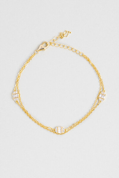 So CHIC... Baget Kesim 18 Ayar Sarı Altın Kaplama 18 Cm Gümüş Bileklik