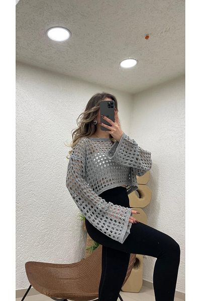 MODA Women Openwork Short Knitwear Crop