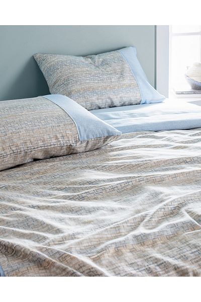 Madame Coco Burnel King Size 100% Cotton Madame Coco Crep Printed Duvet Cover Set - Blue/Beige