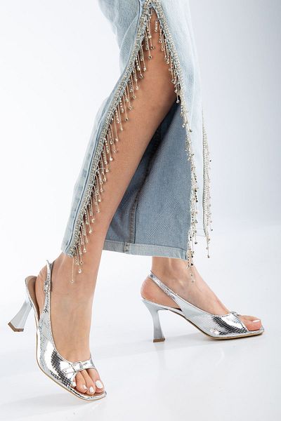 MaskButik Felya Open Back Heeled Shoes Silver