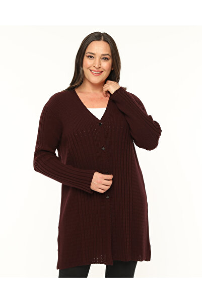 Laden Knitwear Large Size Long Women's Stretchy Claret Red Soft Mother Cardigan
