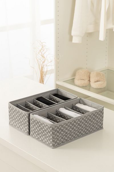 REKHOME 2-Piece 6 Compartments Gray Children's Room Closet Drawer Inside Laundry Socks Organizer Honeycomb Accordion Organizer