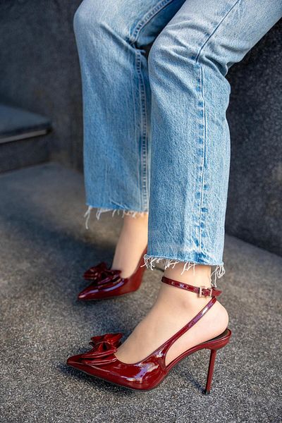 LAMİNTA Pantofi cu toc subțire pentru femei Mody Burgundy Bow cu cataramă