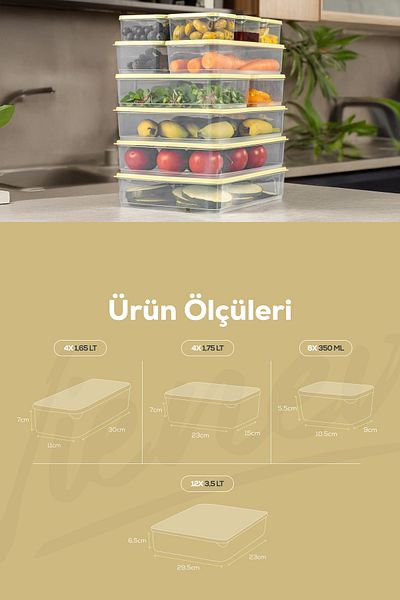 Vienev Yellow Refrigerator Freezer Organizer - Set of 13 Storage 6X350Ml 2X165Lt 3X350Lt 2X175Lt
