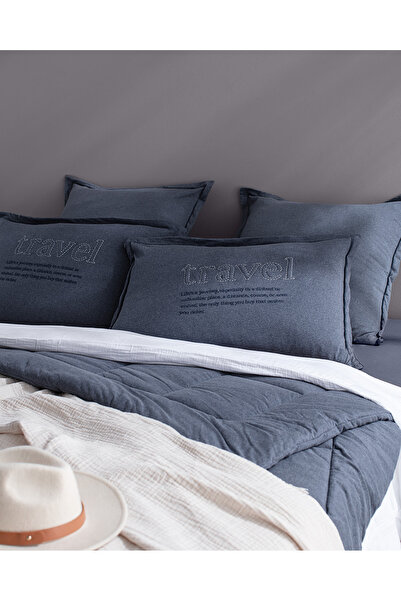 Madame Coco Bobigny Çift Kişilik Pamuklu SuperSoft Comforter Set - İndigo