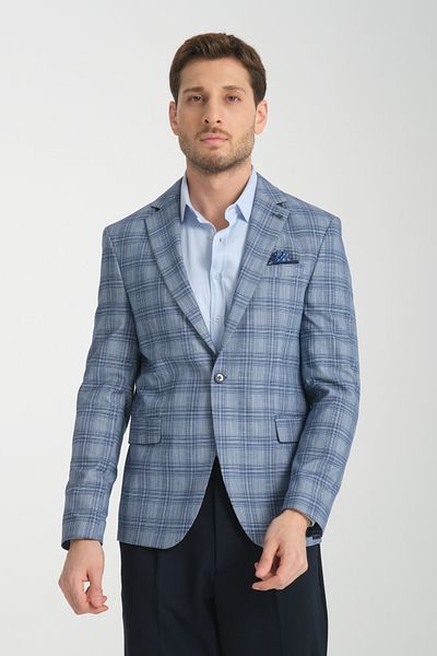 Frappoli Светло тъмносиньо карирано мъжко сако Slim Fit