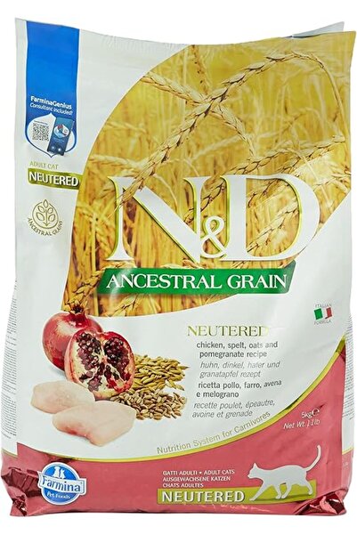 N&D Ancestral Grain Kedi Maması, Kuru Mama, Tavuk, Kılçıksız Buğday, Yulaf Ve...