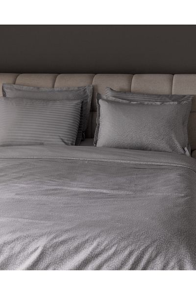 Madame Coco Andre King Size Cotton Jacquard Satin Duvet Cover Set - Light Grey