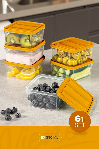 Vienev 6-Piece 350 ml Refrigerator Freezer Organizer Storage Container Suitable for Microwave and Freezer Orange