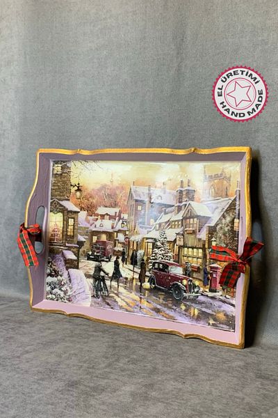 Uretti - Funda 1603 Handmade New Year Themed Epoxy Wooden Tray - 31 X 43 cm