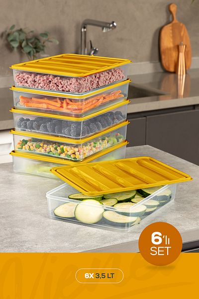 Vienev 3.5 Liter 6-Piece Refrigerator - Orange Storage Container Suitable for Microwave and Freeze