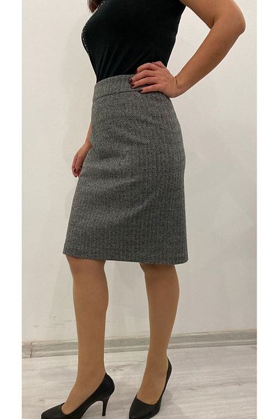 Valarmour Jacquard Tweed Lycra Herringbone Patterned Straight Skinny Skirt