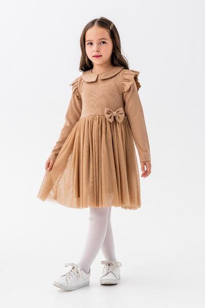 Minigimin Cicileri Miniğimin Cicileri Bebe Yaka Müslin Elbise Kız Çocuk - Kah...