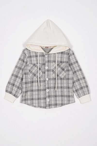 zepkids Plaid Patterned Hooded Gray Color Boy's Shirt