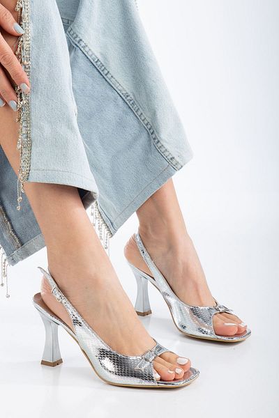 MaskButik Felya Open Back Heeled Shoes Silver