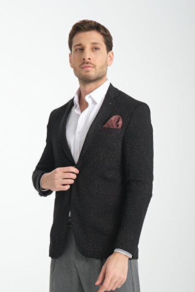 Frappoli Takiro Erkek Koyu Kahve Esneyen Kumaş Slim Fit Mono Yaka Spor Blazer Ceket