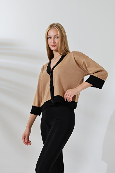 ALCHON V λαιμόκοψη μισό μανίκι με τρία κουμπιά Basic κοντή κομψή πλεκτή λεπτή ζακέτα