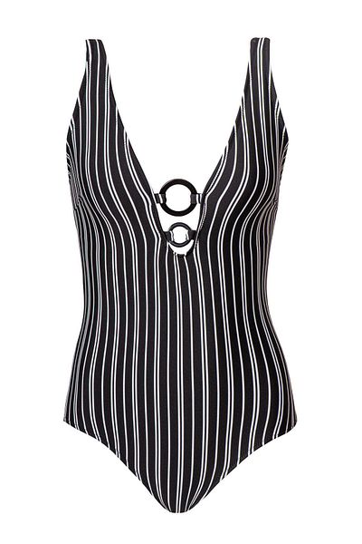 HAREM SUARE Plaisir V-Neck Swimsuit Black/white Striped