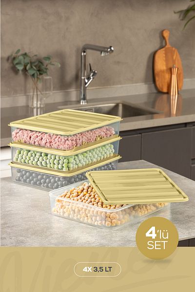 Vienev 4-Piece Yellow Storage Container - 3.5 Liter Refrigerator, Freezer Organizer, Suitable for Microwave and Freeze