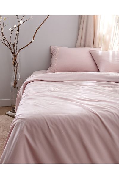 Madame Coco Double 100% Cotton Embroidered Duvet Cover Set - Powder