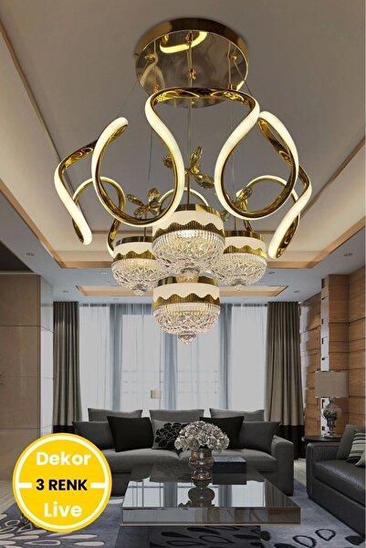 Genel Markalar 3 Renk Modern Sarkıt Toplu Kelebekli Led, Ledli Avize Gold Nikelaj Kaplama Avize