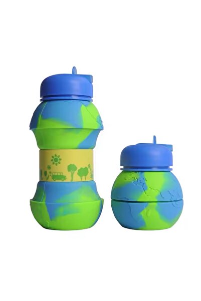 Two Two زجاجة مياه من السيليكون قابلة للطي سعة 550 مل للأطفال والطلاب والمدار...