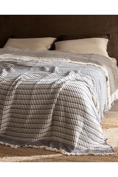 Madame Coco Bresdon Double 100% Cotton Bedspread - Coffee/Blue
