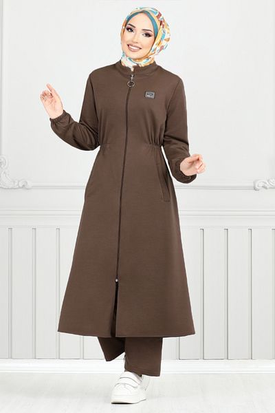 ModaMerve 9115Pl940-M Coffee Hijab Set - Rigging Detail