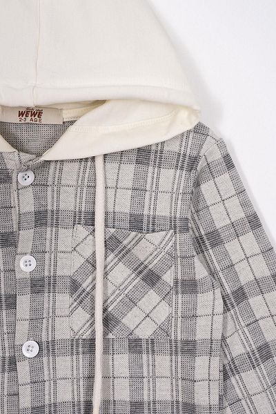 zepkids Plaid Patterned Hooded Gray Color Boy's Shirt