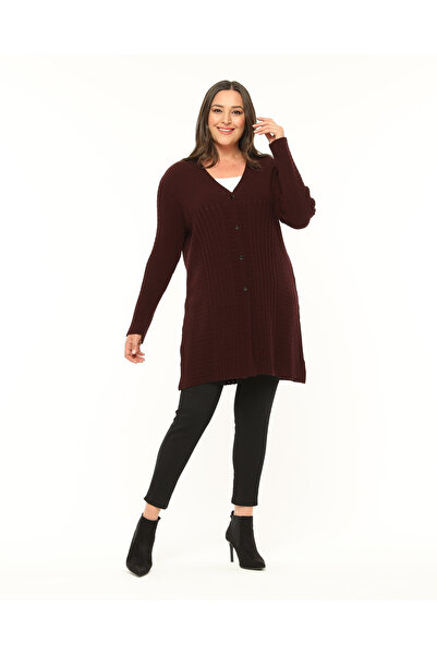 Laden Knitwear Large Size Long Women's Stretchy Claret Red Soft Mother Cardigan