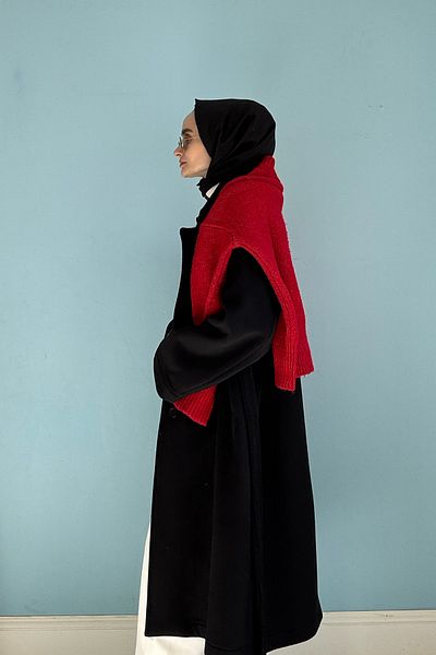 Mevra Palton negru oversize din cașmir - cu nervuri