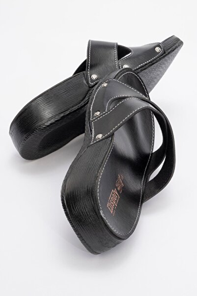 Ccway Women's Black Slippers - Cross Strap
