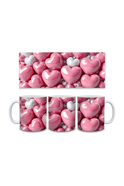 Evion 3D Design Porcelain Mug with Heart - Gift Mug - Printed Mug