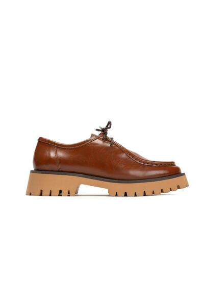 EMIENZA Loafer de damă din piele vegană rustică, cu șireturi, cu talpă groasă...