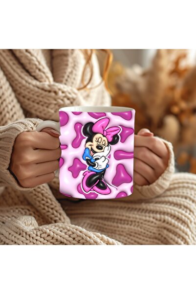 Evion Mickey Mouse Baskılı 3D Tasarım Porselen Kupa Mug - Hediyelik Kupa Bardak - Baskılı Kupa