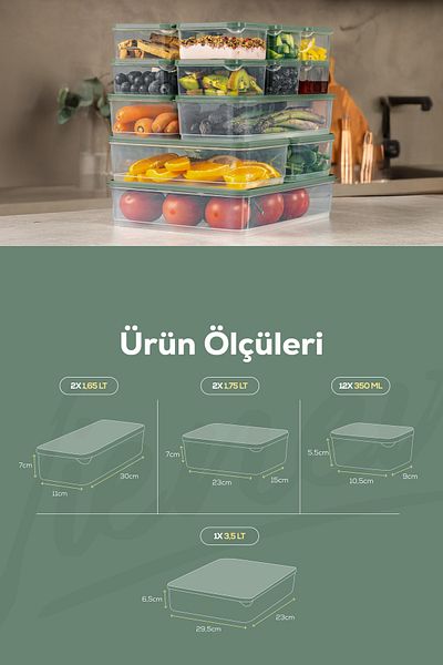 Vienev Green Refrigerator Freezer Organizer - Set of 17 12X350Ml 2X165Lt 2X175Lt 1X350Lt