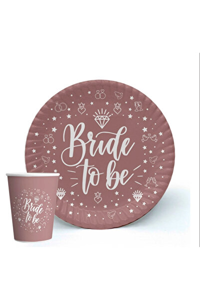 Çemrek Süs Parti Bride Tabak Bardak Seti Karton 16'lı Bride To Be Tabak Bardak