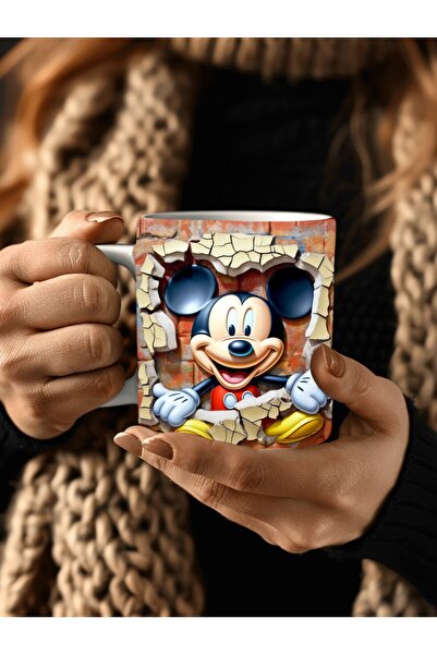 Evion Mickey Mouse Baskılı 3D Tasarım Porselen Kupa Mug - Hediyelik Kupa Bardak - Baskılı Kupa