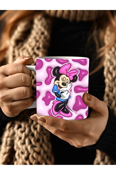 Evion Mickey Mouse Baskılı 3D Tasarım Porselen Kupa Mug - Hediyelik Kupa Bardak - Baskılı Kupa
