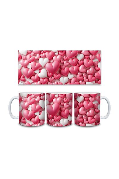 Evion 3D Design Porcelain Mug with Heart - Gift Mug - Printed Mug