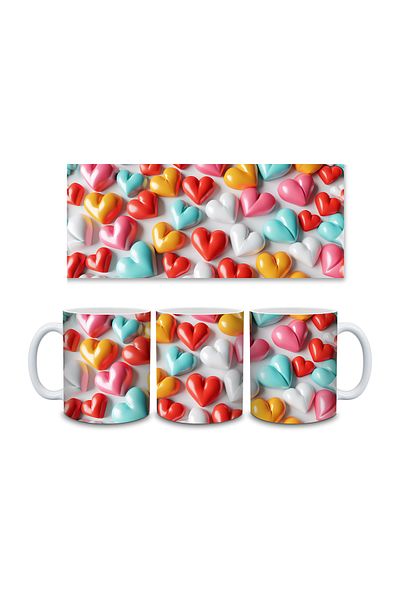 Evion 3D Design Porcelain Mug with Heart - Gift Mug - Printed Mug